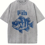 Fih Fish Meme 90s Gag Vintage Washed T-Shirt in Gray