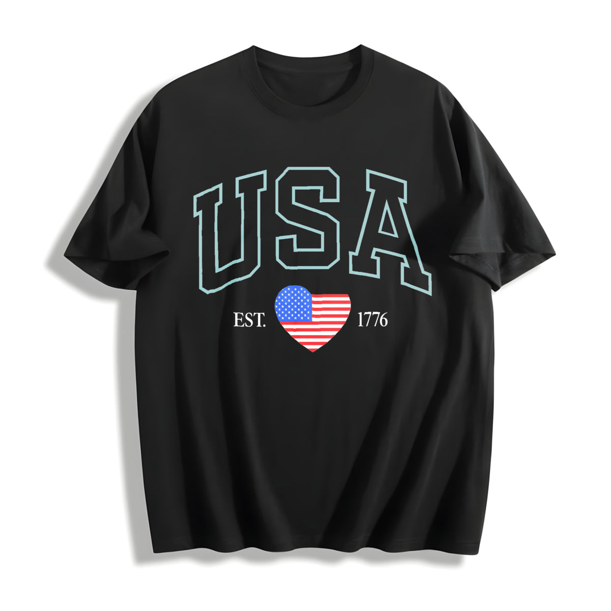 Embroidered USA Flag Cotton T-Shirt in Black