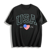 Embroidered USA Flag Cotton T-Shirt in Black