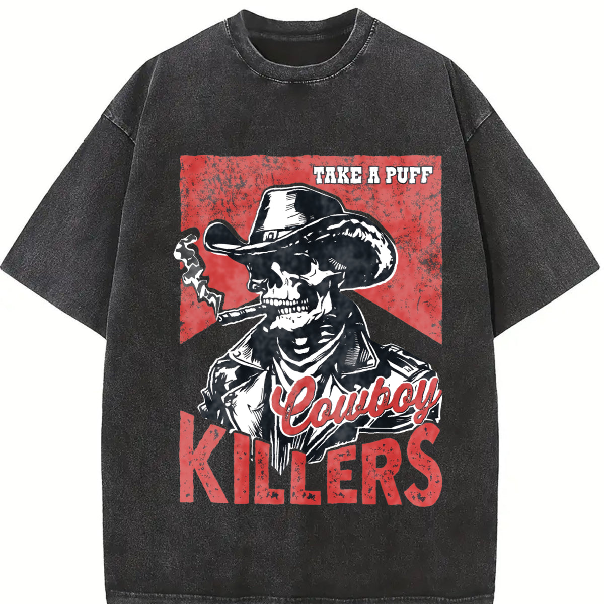 Retro Popular Cowboy Killers 90s Vintage Washed T-Shirt in Black