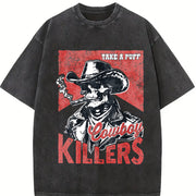 Retro Popular Cowboy Killers 90s Vintage Washed T-Shirt in Black