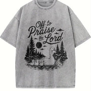 Off to Praise the Lord Christian Faith Duck Nature Vintage Washed T-Shirt in Gray