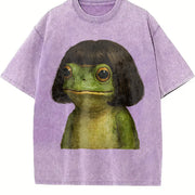 Bob Haircut Frog Meme vintage washed oversized T-shirt in Purple