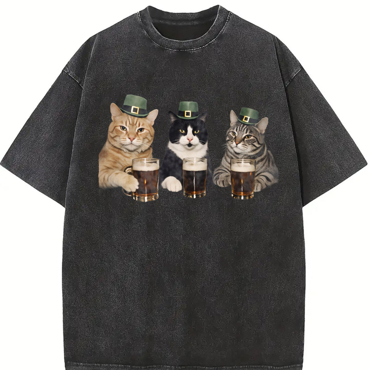 Cat Shamrock – St. Patrick’s Day vintage washed oversized T-shirt in Black