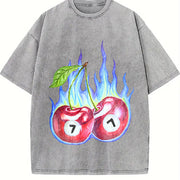 7 Ball Cherry on Fire Vintage Washed T-Shirt in Gray