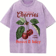 Retro Cherries Commercial Vintage Washed T-Shirt in Purple