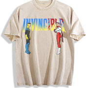 Retro Invincible Mark Grayson & Omni-man Battle Vintage Washed T-Shirt in Beige
