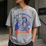 Cat Biscuits Vintage Washed T-Shirt in Gray