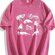 Coastal 90s Seals Ocean Animal Vintage Washed T-Shirt in Red