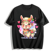 With Llama Hair Accent for Winter Cotton T-Shirt in Black