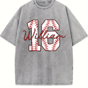 Custom Baseball Number Vintage Washed T-Shirt in Gray