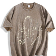 Faceless Reaper Skull Candle Art Vintage Washed T-Shirt in Brown