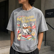 Merry Christmas Ya Filthy Retro Wizard Holiday Wizard Vintage Washed T-Shirt in Gray