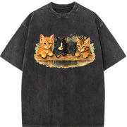 Cute Kitten Cat Lover Vintage Washed T-Shirt in Black