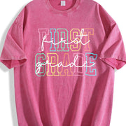 First Grade Teacher Vintage Washed T-Shirt in Red