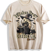 ' Retro Frayed Cuff Bat & Skull for & Halloween Costume Vintage Washed T-Shirt in Beige