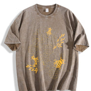 Bee Honeycomb Floral Vintage Washed T-Shirt in Brown