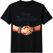 Happy Friendship Day Handshake Cotton T-Shirt in Black