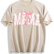 Coquette Bows Mama Vintage Washed T-Shirt in Beige