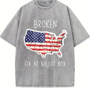 Political USA Broken Fix at Ballot Box Vintage Washed T-Shirt in Gray