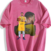 Luka the Don Welcome To Los Angeles LA Basketball Custom vintage washed oversized T-shirt in Red