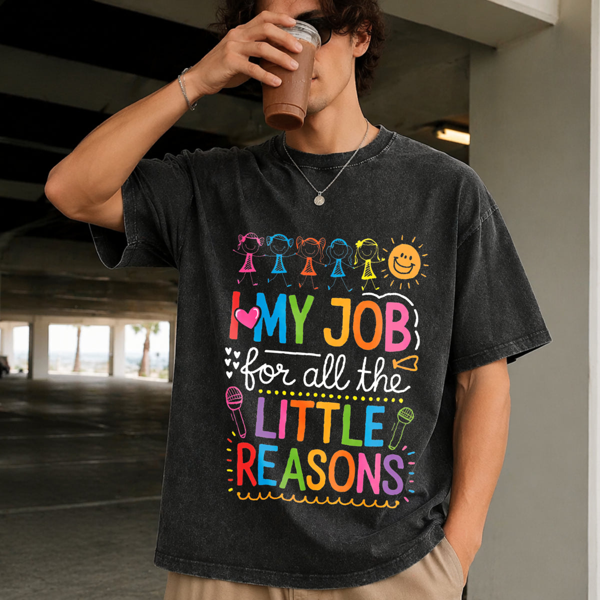 I Love My Job for All the Little Reasons Vintage Washed T-Shirt in Black