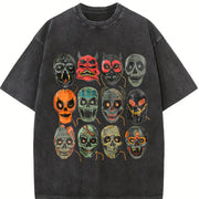 Halloween Scary Masks 90s Vintage Washed T-Shirt in Black