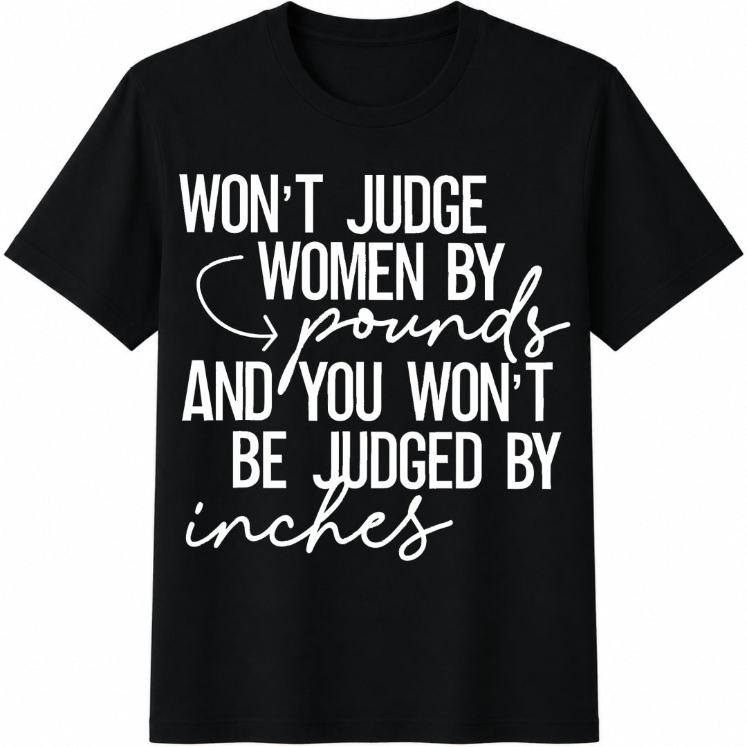 English Letter Scoop Neck Don't JUDGE BY Pounds AND YOU Cotton T-Shirt in Black