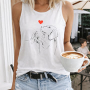 Dog with Heart and Coffee Crew-neck Sleeveless Vest Women's Color Cotton Tank Top in White