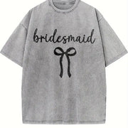 Bride Bridesmaid Bow Vintage Washed T-Shirt in Gray
