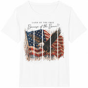 Land of the Free Because of the Brave Cotton T-Shirt in White