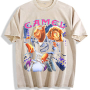 Joe Camel Joe Camel Motorcycle AD Custom vintage washed oversized T-shirt in Beige