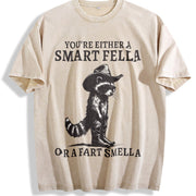 Retro Smart Fella Raccoon 90s Vintage Washed T-Shirt in Beige