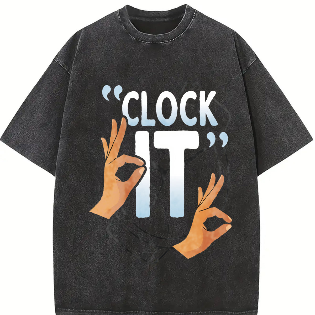 O'Clock It Hand Gesture Vintage Washed T-Shirt in Black