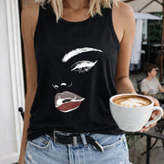 Glam Face Women's Color Cotton Tank Top in Black