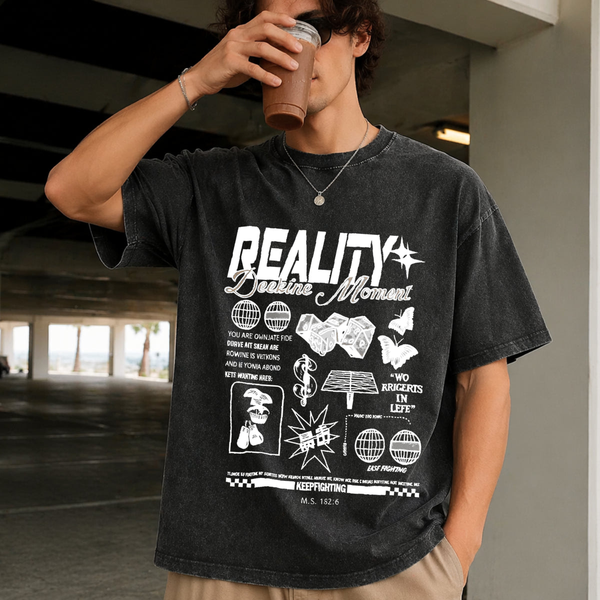 Reality Jackson Moment Vintage Washed T-Shirt in Black