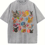 Y2K Bunny 90s Harajuku Vintage Washed T-Shirt in Gray