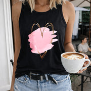 Pink Heart Brush Stroke Women's Color Cotton Tank Top in Black