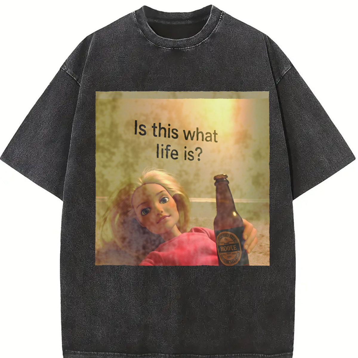 Is This What Life Is Glam Doll Vintage Washed T-Shirt in Black