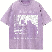 I Do Not Think Therefore I Do Not Am Cat Sleeveless Tank Vintage Washed T-Shirt in Purple