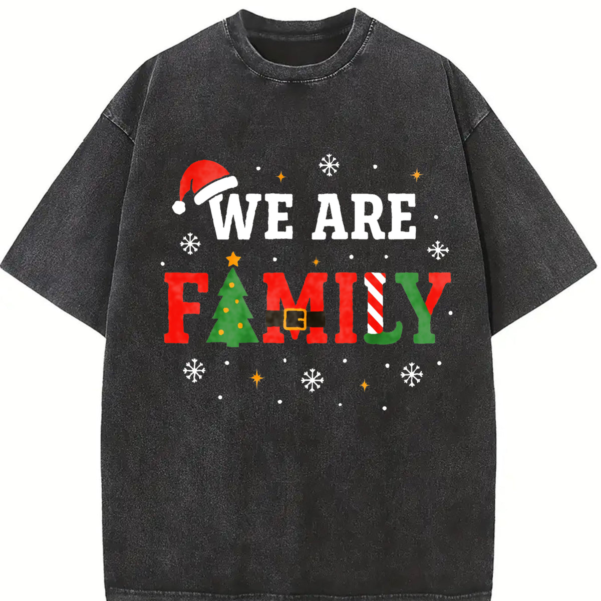Christmas Family 2025 Pajama Matching Set Classic Vintage Washed T-Shirt in Black