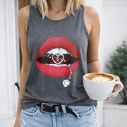 Lips & Chain Vest Sleeveless Racer Vest Women's Color Cotton Tank Top in Gray