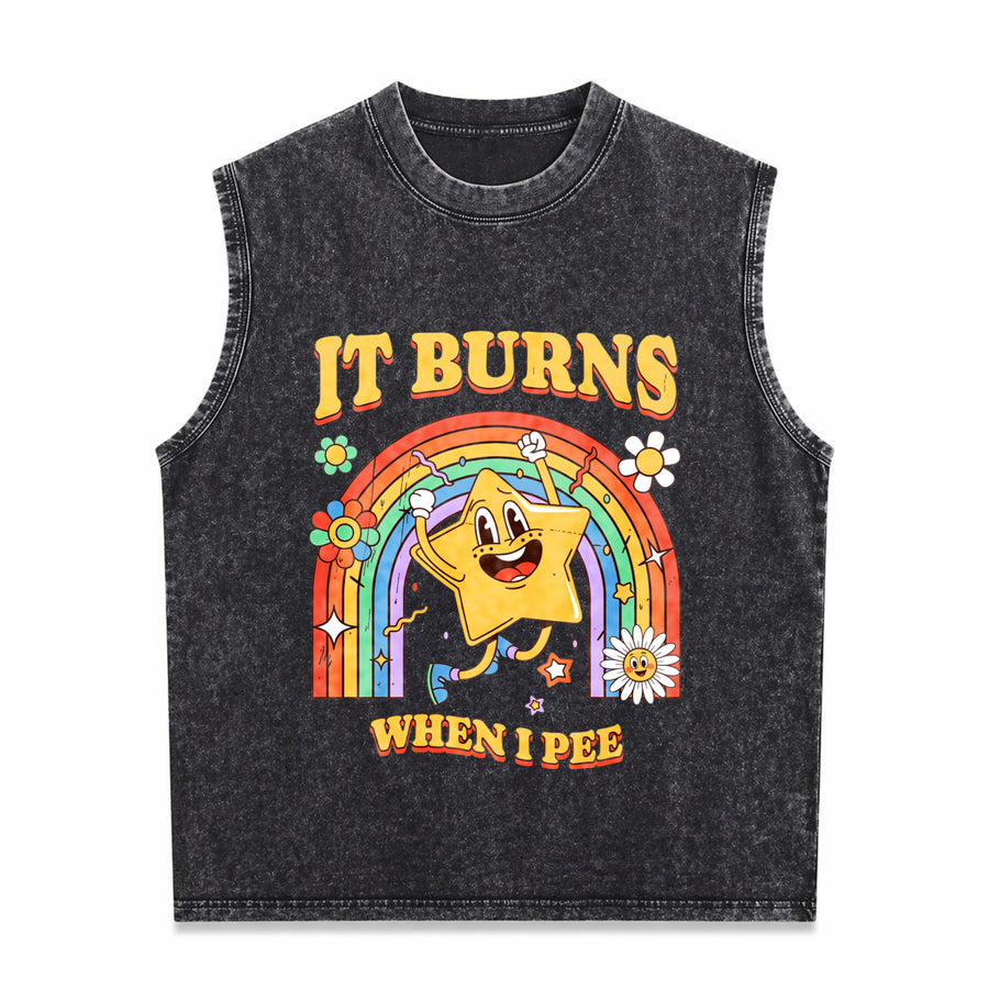 It Burns When I Pee Vintage Washed Tank Top in Black