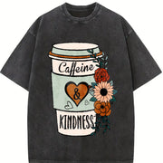 Caffeine and Kindness Vintage Washed T-Shirt in Black