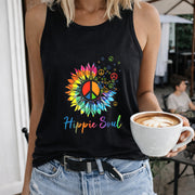 Hippie Soul Letter & Sunflower Tank Women's Color Cotton Tank Top in Black
