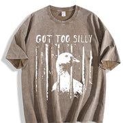 Unhinged Goose Got Too Silly Jail Meme Boxy DTG Vintage Washed T-Shirt in Brown