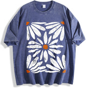 Boho Daisy Botanical Knit vintage washed oversized T-shirt in Blue