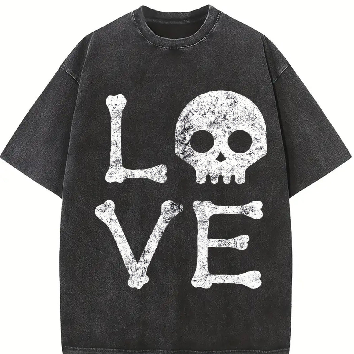 Love Skull Skeleton Bones Halloween Party Cute Ladies Vintage Washed T-Shirt in Black