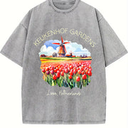 Lisse Netherlands Gardens of Netherlands Vintage Washed T-Shirt in Gray