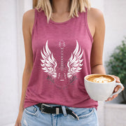 Guitar & Wing V-neck Tank Women's Color Cotton Tank Top in Red